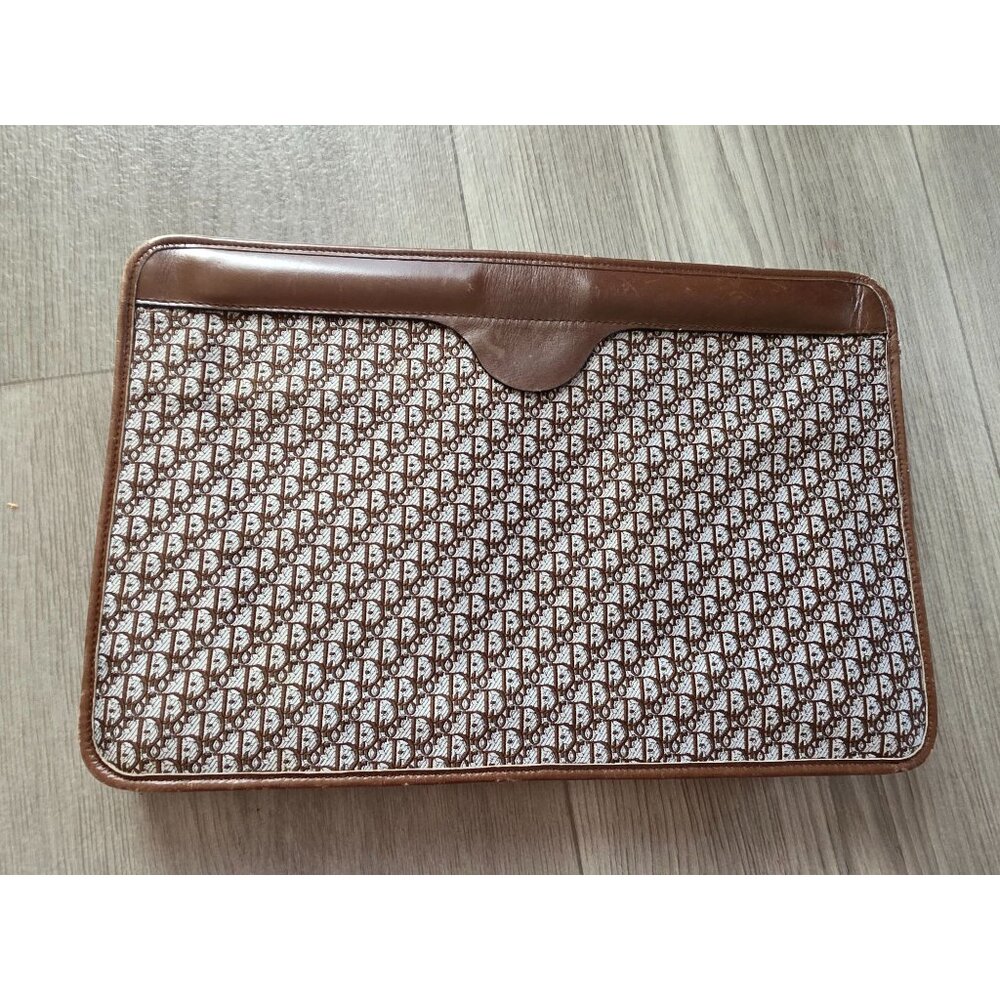 Christian Dior Vintage Trotter Monogram Clutch Bag Brown Canvas & Leather